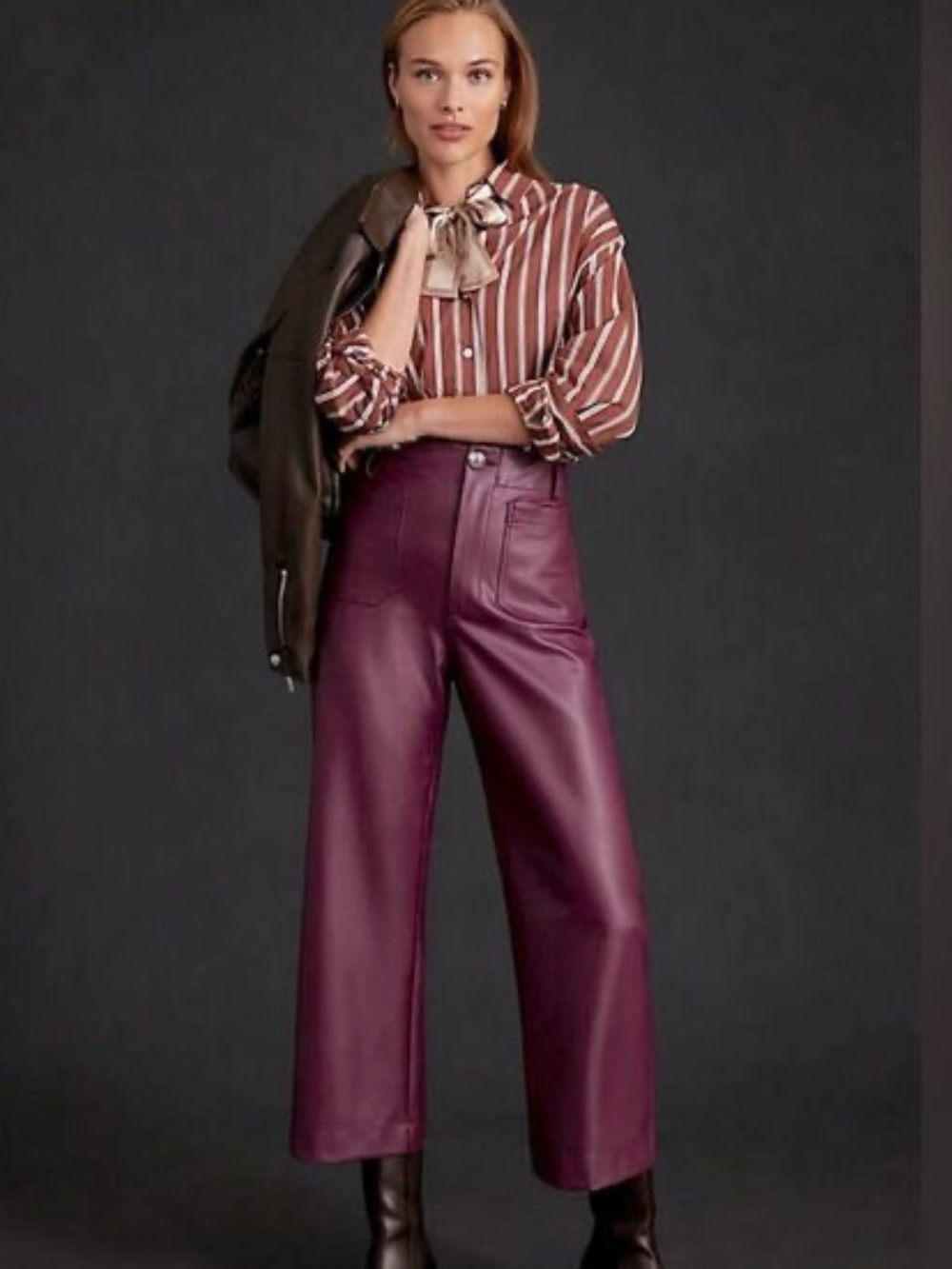 Maeve Colette Faux‑Leather High‑Rise Wide‑Leg Pants - Size 31